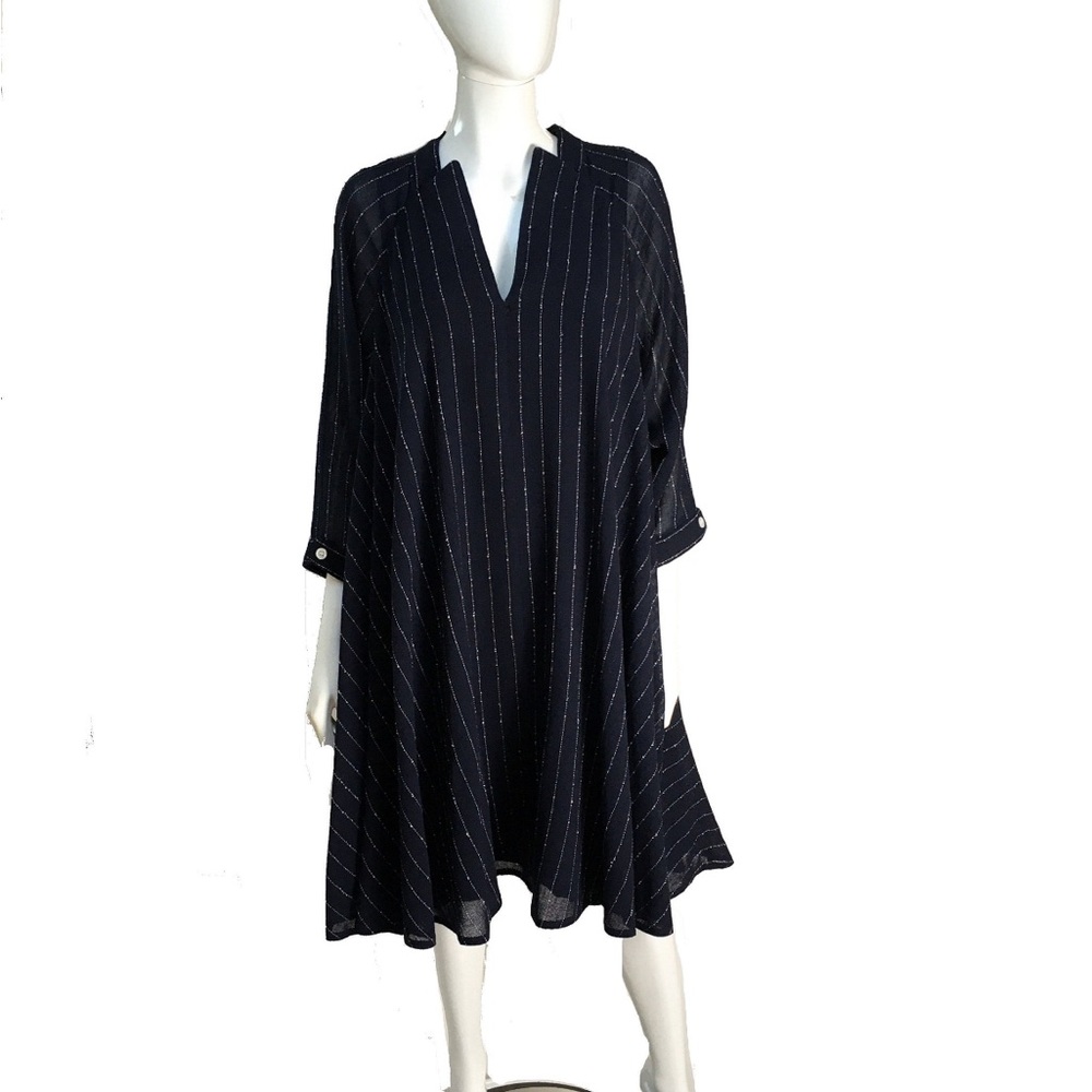 Vintage Geoffrey Beene blue linen swing dress
